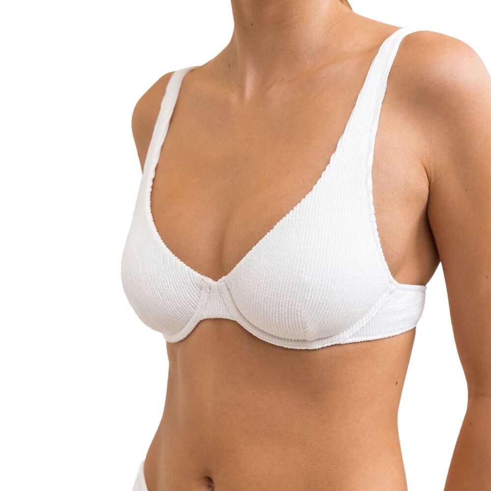 Rhythm. Free People Wave Break Underwire Ribbed Bikini Top in White size S NWT